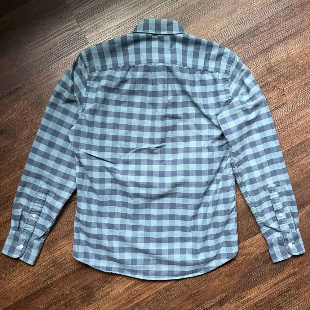 J Crew Mens S Mercantile Flex Blue Plaid Button Up Collared Shirt Long Sleeve
